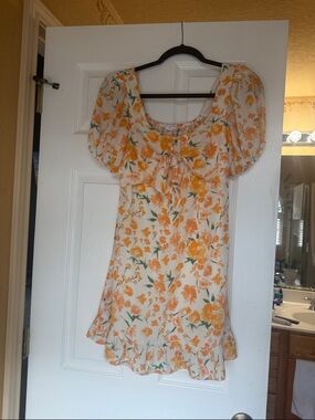 Sienna Sky Cream Mini Dress with Orange Floral Print